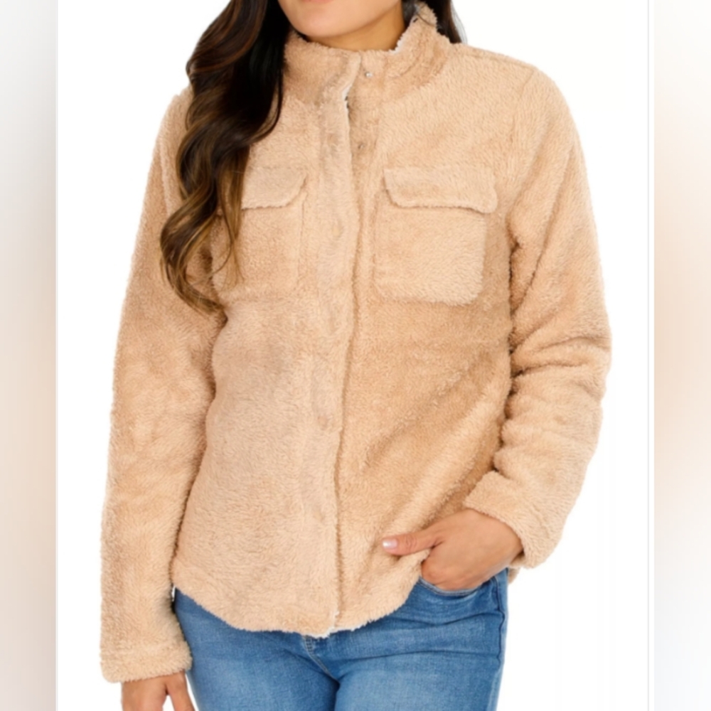 Women's Solid Sherpa Jacket in Tan | Size: M
